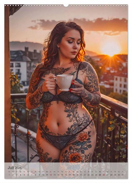 Produktbild: Verf&uuml;hrerische Momente - Kurven und Tattoos (hochwertiger Premium Wandkalender 2026 DIN A2 hoch), Kunstdruck in Hochglanz