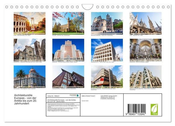 Produktbild: Architekturstile Europas - von der Antike bis zum 20. Jahrhundert (Wandkalender 2026 DIN A4 quer), CALVENDO Monatskalender