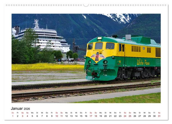 Produktbild: Destination SKAGWAY - Eine legend&auml;re Eisenbahnfahrt in Alaska (hochwertiger Premium Wandkalender 2026 DIN A2 quer), Kunstdruck in Hochglanz