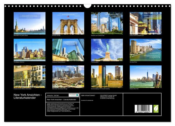 Produktbild: New York Ansichten - Literaturkalender (Wandkalender 2026 DIN A3 quer), CALVENDO Monatskalender