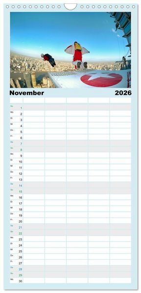 Produktbild: Familienplaner 2026 - Base Jumping Adrenalin- Kick mit 5 Spalten (Wandkalender, 21 x 45 cm) CALVENDO