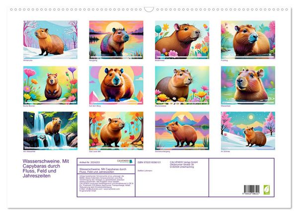 Produktbild: Wasserschweine. Mit Capybaras durch Fluss, Feld und Jahreszeiten (Wandkalender 2026 DIN A2 quer), CALVENDO Monatskalender