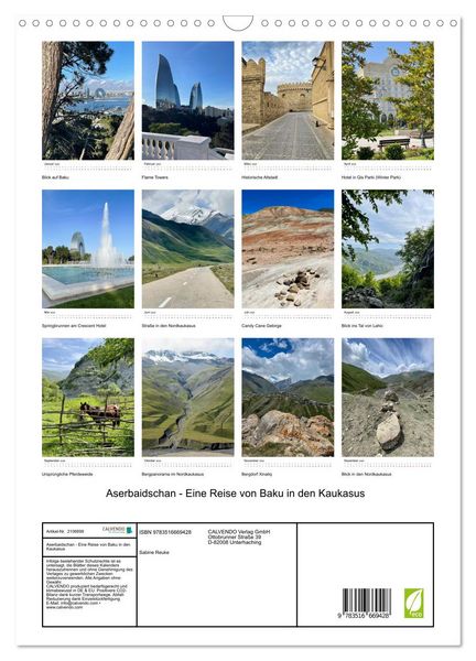Produktbild: Aserbaidschan - Eine Reise von Baku in den Kaukasus (Wandkalender 2026 DIN A3 hoch), CALVENDO Monatskalender