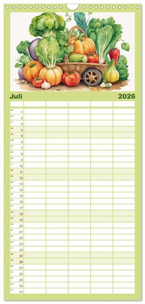 Produktbild: Familienplaner 2026 - Gem&uuml;siges - Reise ins Land des Gem&uuml;ses mit 5 Spalten (Wandkalender, 21 x 45 cm) CALVENDO