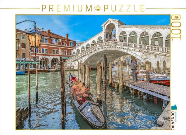 Produktbild: CALVENDO Puzzle Gondel Station an der Rialto Br&uuml;cke | 1000 Teile Lege-Gr&ouml;&szlig;e 64x48cm Foto-Puzzle f&uuml;r gl&uuml;ckliche Stunden