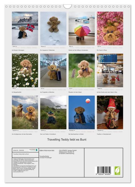 Produktbild: Travelling Teddy liebt es Bunt (Wandkalender 2026 DIN A3 hoch), CALVENDO Monatskalender