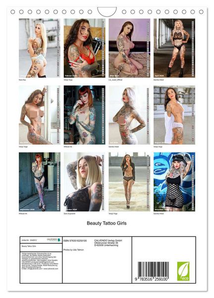 Produktbild: Beauty Tattoo Girls (Wandkalender 2026 DIN A4 hoch), CALVENDO Monatskalender