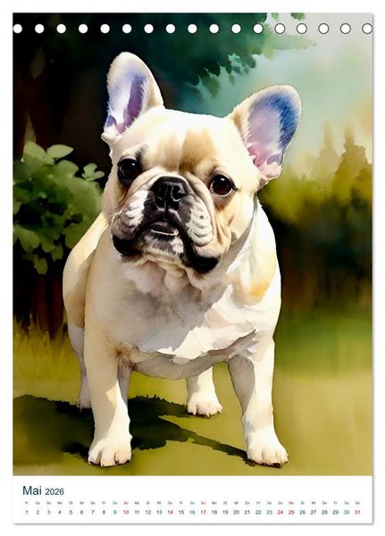 Produktbild: Franz&ouml;sische Bulldoggen. Kunstvoll gestaltete Portraits (Tischkalender 2026 DIN A5 hoch), CALVENDO Monatskalender