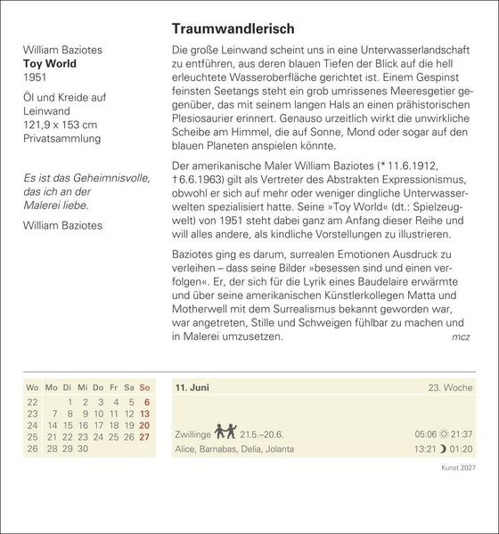 Produktbild: Kunst Tagesabrei&szlig;kalender 2027 - Kulturkalender - K&uuml;nstler, Werke, Museen