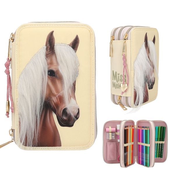 Produktbild: Miss Melody 3 Fach Federtasche mit Pferdekopf Applikation