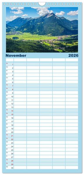 Produktbild: Familienplaner 2026 - Naturparadies Zugspitzarena mit 5 Spalten (Wandkalender, 21 x 45 cm) CALVENDO