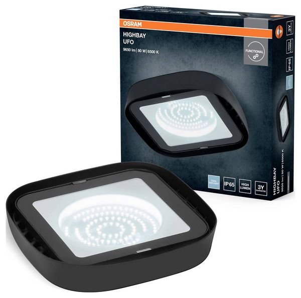 Produktbild: OSRAM HOMELIGHTING Highbay Ufo 80W 865 IP65 Black 4099854429354 LED-Hallenleuchte 80.00 W Schwarz