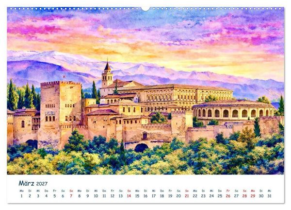Produktbild: Reisetr&auml;ume Traumreisen. Die sch&ouml;nsten Reiseziele der Welt in Watercolor (hochwertiger Premium Wandkalender 2027 DIN A2 quer), Kunstdruck in Hochglanz