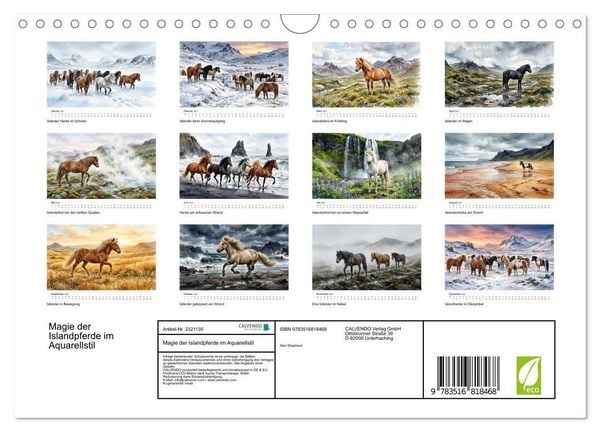 Produktbild: Magie der Islandpferde im Aquarellstil (Wandkalender 2027 DIN A4 quer), CALVENDO Monatskalender