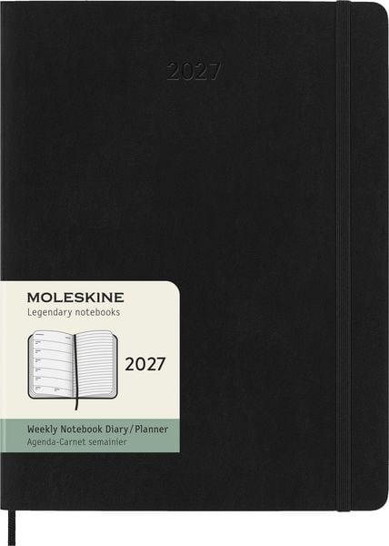Produktbild: Moleskine 12 Monate Wochen Notizkalender 2027, XL, 1 Wo = 1 Seite, rechts linierte Seite, Weicher Einband, Schwarz