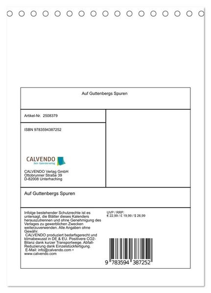 Produktbild: Auf Guttenbergs Spuren (Tischkalender 2027 DIN A5 hoch), CALVENDO Monatskalender