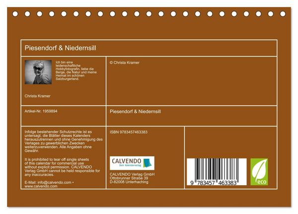 Produktbild: Piesendorf & Niedernsill (Tischkalender 2026 DIN A5 quer), CALVENDO Monatskalender