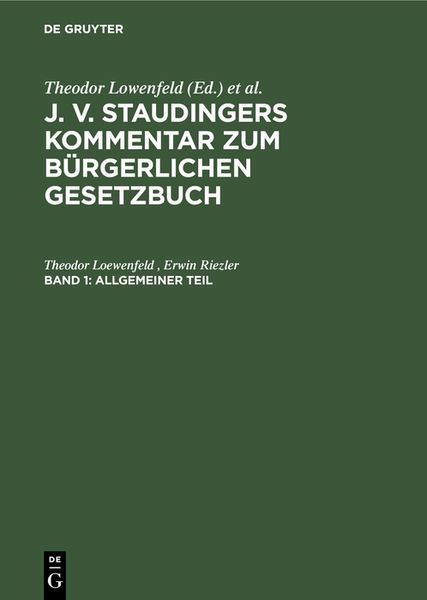 Produktbild: J. v. Staudingers Kommentar zum B&uuml;rgerlichen Gesetzbuch / Allgemeiner Teil