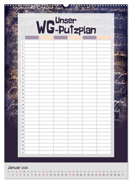 Produktbild: Gothic WG-Putzplan & Kalender 2026 (Wandkalender 2026 DIN A2 hoch), CALVENDO Monatskalender