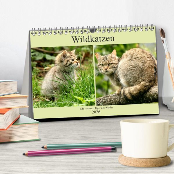 Produktbild: Wildkatzen - Die lautlosen J&auml;ger des Waldes (Tischkalender 2026 DIN A5 quer), CALVENDO Monatskalender
