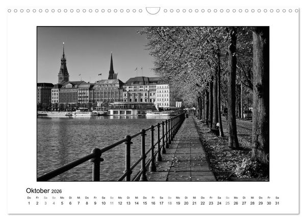 Produktbild: Hamburg in schwarz-wei&szlig; (Wandkalender 2026 DIN A3 quer), CALVENDO Monatskalender