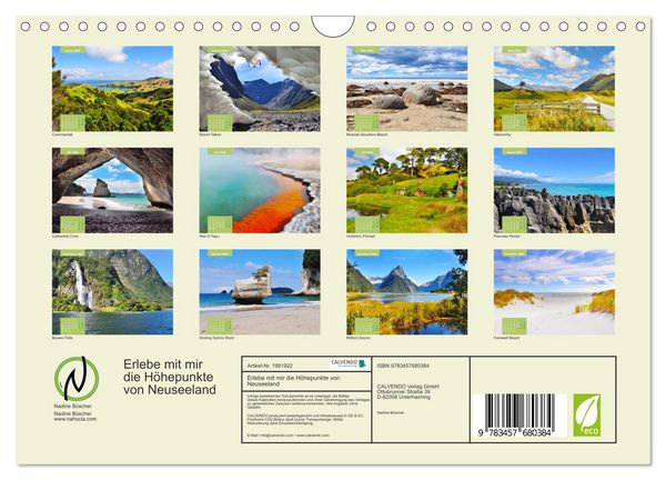 Produktbild: Erlebe mit mir die H&ouml;hepunkte von Neuseeland (Wandkalender 2026 DIN A4 quer), CALVENDO Monatskalender