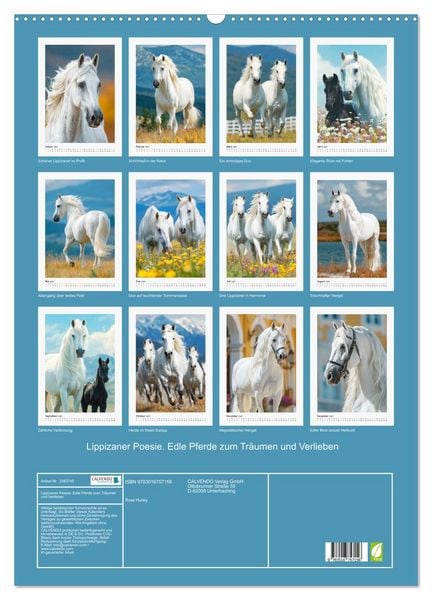 Produktbild: Lippizaner Poesie. Edle Pferde zum Tr&auml;umen und Verlieben (Wandkalender 2027 DIN A2 hoch), CALVENDO Monatskalender