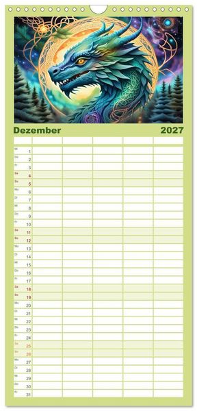 Produktbild: Familienplaner 2027 - Drachen - Mystische Wesen mit 5 Spalten (Wandkalender, 21 x 45 cm) CALVENDO