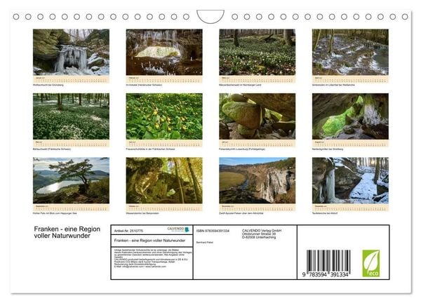 Produktbild: Franken - eine Region voller Naturwunder (Wandkalender 2027 DIN A4 quer), CALVENDO Monatskalender