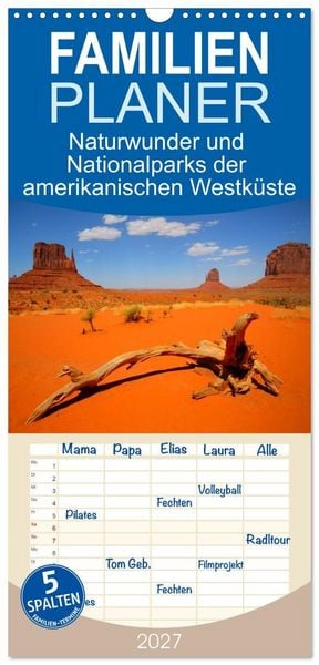 Produktbild: Familienplaner 2027 - Naturwunder und Nationalparks der amerikanischen Westk&uuml;ste mit 5 Spalten (Wandkalender, 21 x 45 cm) CALVENDO