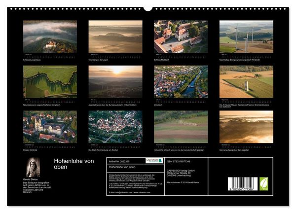 Produktbild: Hohenlohe von oben (hochwertiger Premium Wandkalender 2026 DIN A2 quer), Kunstdruck in Hochglanz