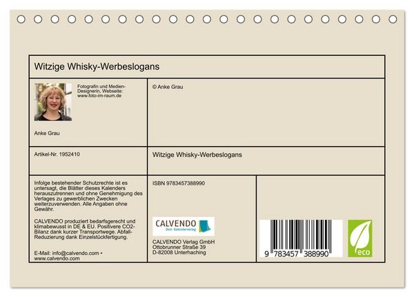 Produktbild: Witzige Whisky-Werbeslogans (Tischkalender 2026 DIN A5 quer), CALVENDO Monatskalender