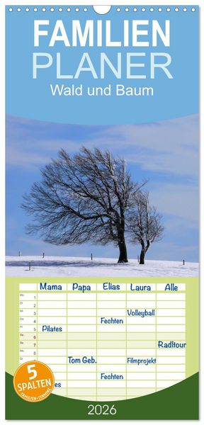 Produktbild: Familienplaner 2026 - Wald und Baum 2026 mit 5 Spalten (Wandkalender, 21 x 45 cm) CALVENDO