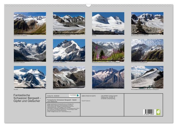 Produktbild: Fantastische Schweizer Bergwelt - Gipfel und Gletscher (Wandkalender 2026 DIN A2 quer), CALVENDO Monatskalender
