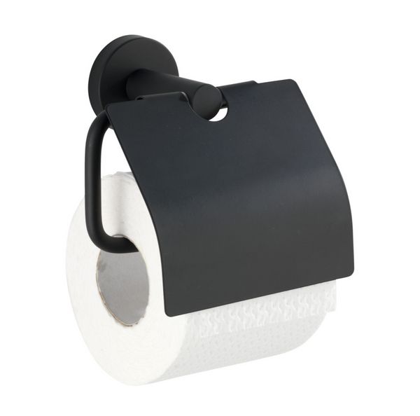 Produktbild: Toilettenpapierhalter Edelstahl Mod. Bosio Black matt mit Deckel, rostfrei