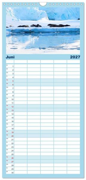 Produktbild: Familienplaner 2027 - Arktis und Antarktis - Eisig durch das Jahr mit 5 Spalten (Wandkalender, 21 x 45 cm) CALVENDO