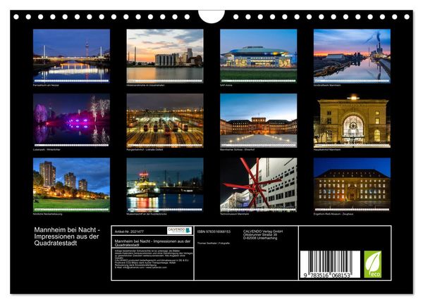 Produktbild: Mannheim bei Nacht - Impressionen aus der Quadratestadt (Wandkalender 2026 DIN A4 quer), CALVENDO Monatskalender