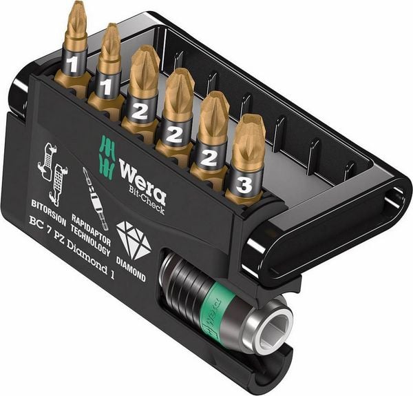Produktbild: Wera Bit-Check 7 PZ Diamond 1 05057412001 Bit-Set 7teilig Kreuzschlitz Pozidriv BiTorsion