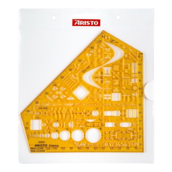 Produktbild: ARISTO Schablone Schulwinkel Elektro Format 155 x 155 mm, Tuschenoppen