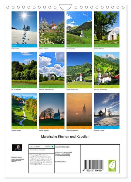 Produktbild: Malerische Kirchen und Kapellen (Wandkalender 2026 DIN A4 hoch), CALVENDO Monatskalender
