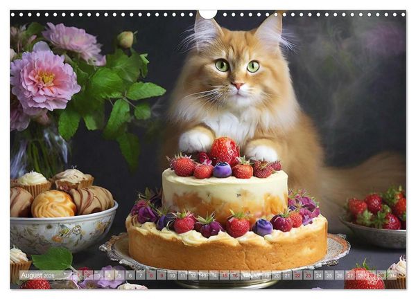 Produktbild: S&uuml;&szlig;e Naschkatzen - Pelzige Leckerm&auml;ulchen zwischen s&uuml;&szlig;en Desserts und Torten (Wandkalender 2026 DIN A3 quer), CALVENDO Monatskalender
