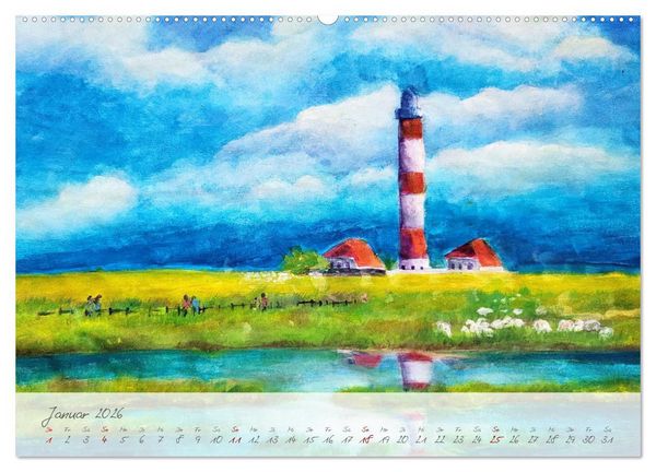 Produktbild: Gemalter K&uuml;stenzauber - Mit Pinsel und Farbe entlang der deutschen K&uuml;ste (Wandkalender 2026 DIN A2 quer), CALVENDO Monatskalender