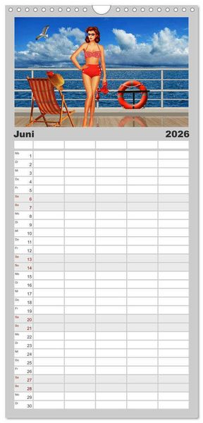 Produktbild: Familienplaner 2026 - Pin-Up Girls im Retro Style by Mausopardia mit 5 Spalten (Wandkalender, 21 x 45 cm) CALVENDO