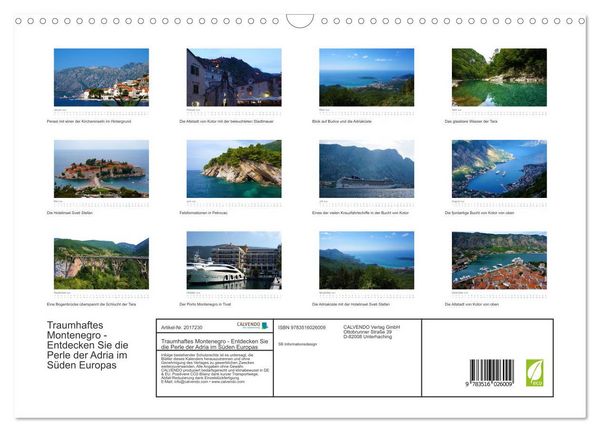 Produktbild: Traumhaftes Montenegro - Entdecken Sie die Perle der Adria im S&uuml;den Europas (Wandkalender 2026 DIN A3 quer), CALVENDO Monatskalender