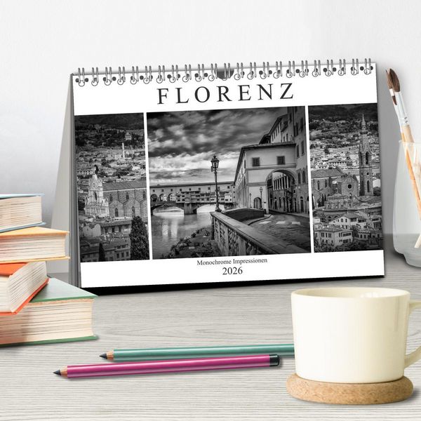 Produktbild: FLORENZ Monochrome Impressionen (Tischkalender 2026 DIN A5 quer), CALVENDO Monatskalender