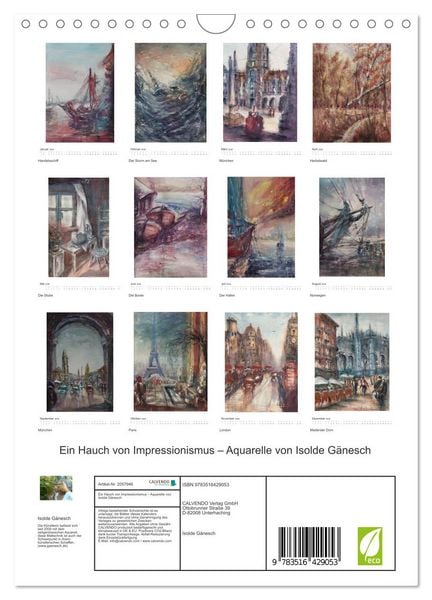Produktbild: Ein Hauch von Impressionismus &ndash; Aquarelle von Isolde G&auml;nesch (Wandkalender 2026 DIN A4 hoch), CALVENDO Monatskalender