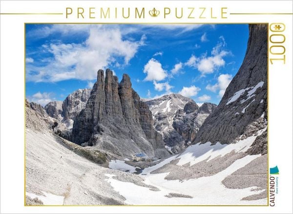 Produktbild: CALVENDO Puzzle Blick auf die Vajolet-T&uuml;rme (2790 - 2821 m), eine bizarre Felsformation im Zentrum der Rosengartengruppe. | 1000 Teile Lege-Gr&ouml;&szlig;e 64x4