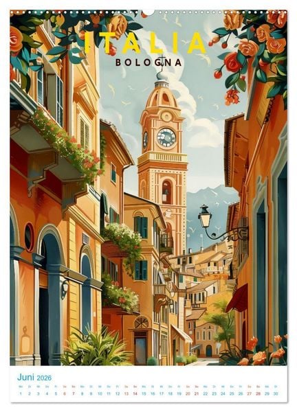 Produktbild: Italien - Old School Poster Style (hochwertiger Premium Wandkalender 2026 DIN A2 hoch), Kunstdruck in Hochglanz