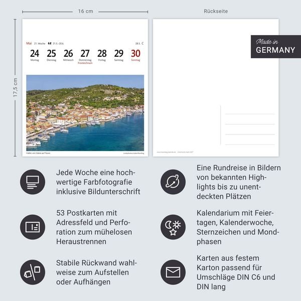 Produktbild: Griechische Inseln Sehnsuchtskalender 2027 - Wochenkalender mit 53 Postkarten