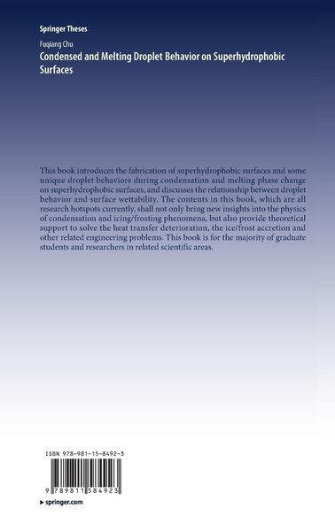 Produktbild: Condensed and Melting Droplet Behavior on Superhydrophobic Surfaces